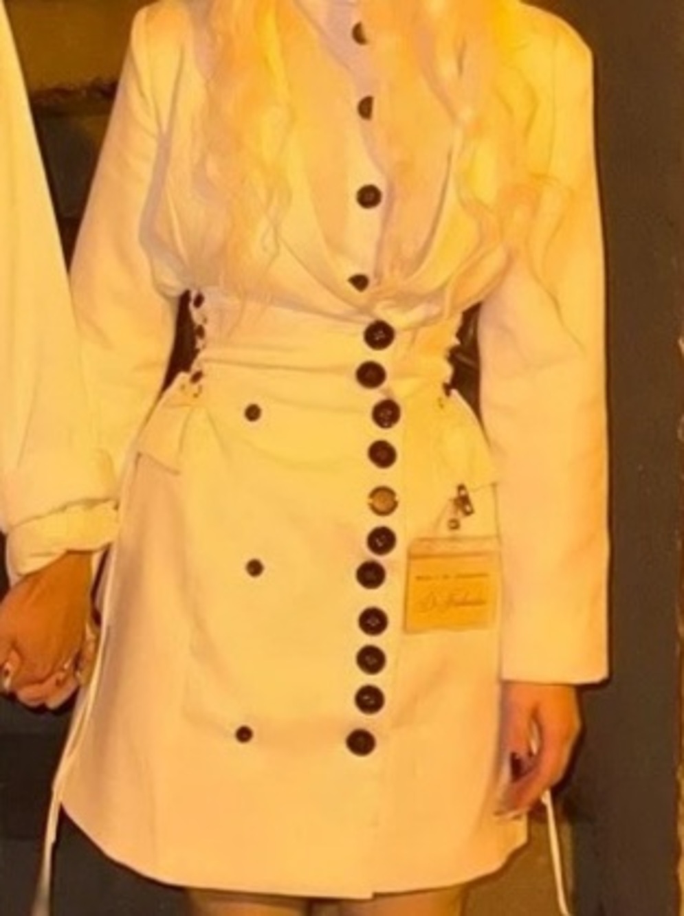 White Button Front Costume Coat adjustable waist ties on both sides